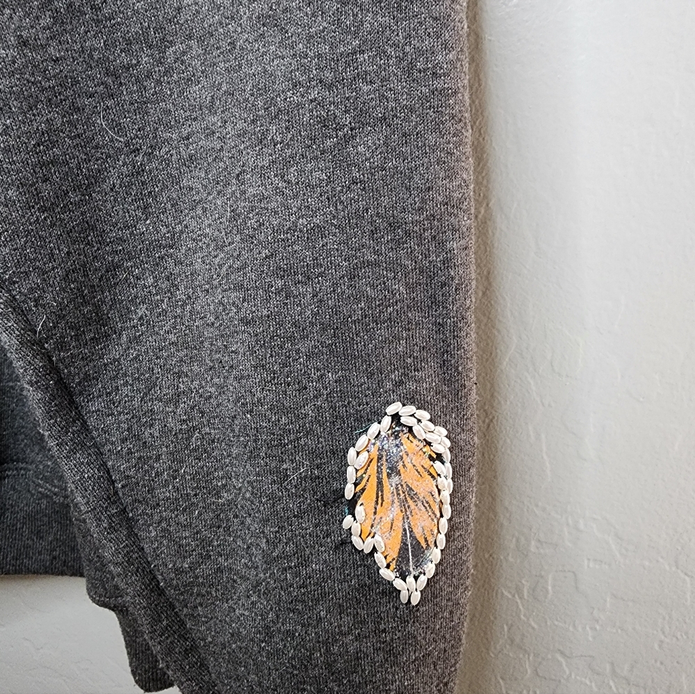 VINTAGE Handpainted Beaded Zip Sweatshirt Aztc Southwest Eagle Fringe Artsy XL - Picture 8 of 13